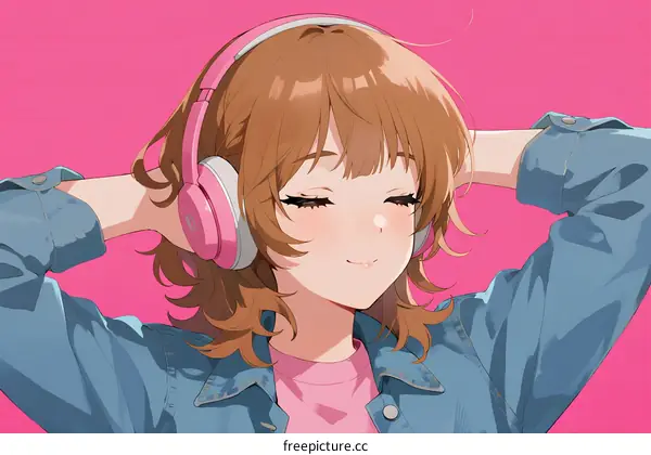 A Young Girl Wearing Headphones Smiling Happily