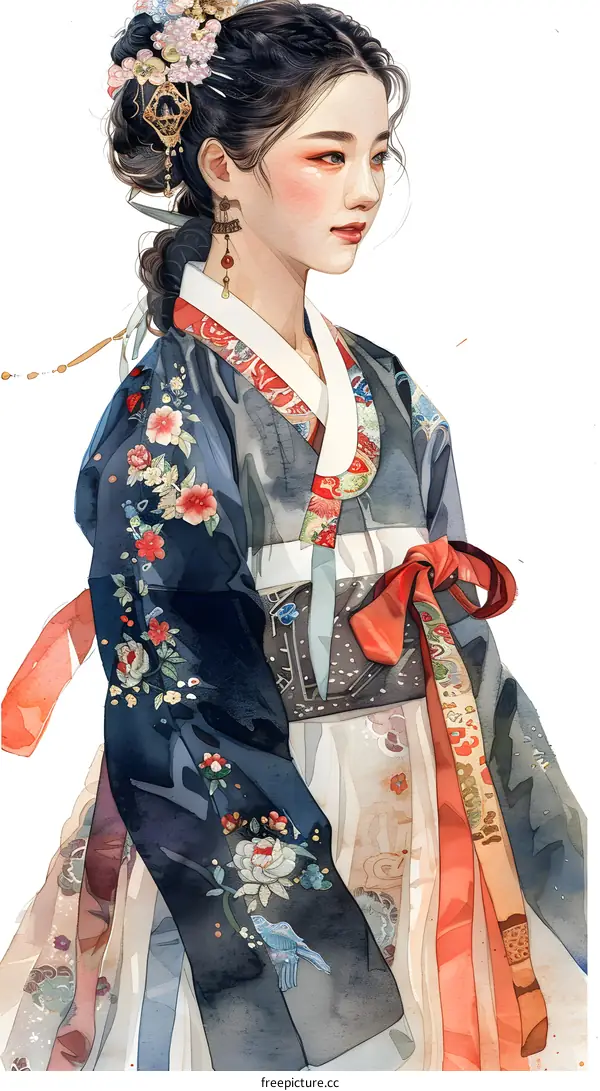 A beautiful illustration of a Korean woman in traditional dress