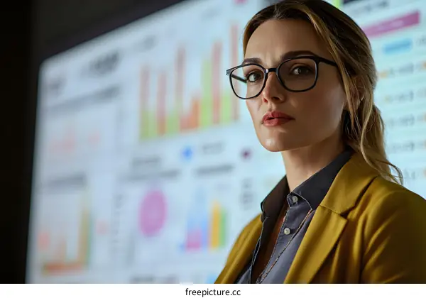 Business Woman Looking at Data on Screen