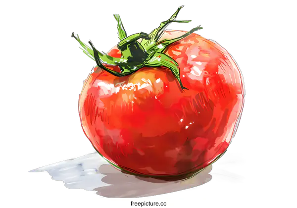 [Transparent Background PNG]Watercolor Illustration of a Single Red Tomato