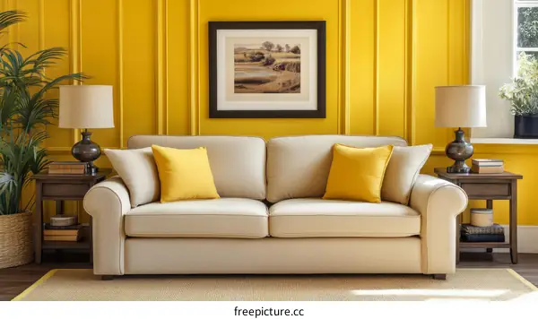 Cream Sofa in a Sunny Yellow Living Room