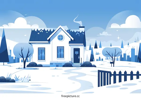 Winter House Landscape Illustration With Snowy Landscape