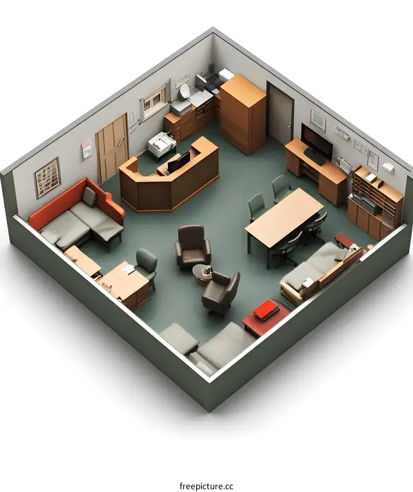 Office Space Interior Design 3D Model Isometric View