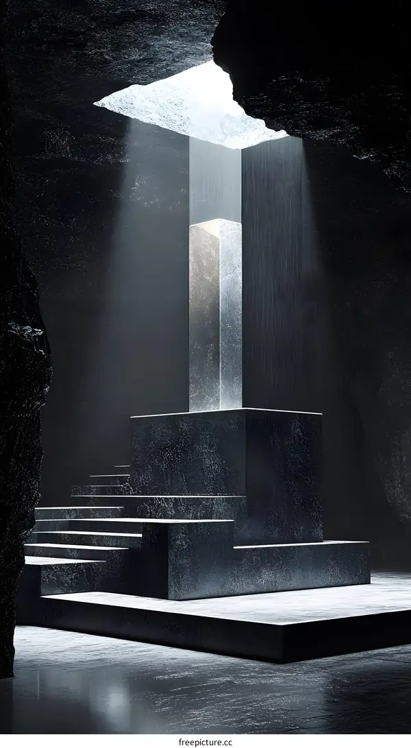 Abstract Minimalist Stone Structure With Light