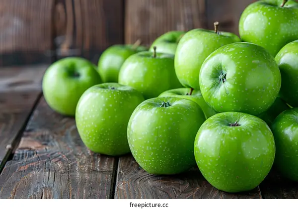 Fresh Green Apples on a Wooden Table