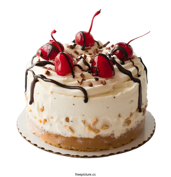 [Transparent Background PNG]Ice cream cake with cherries and chocolate