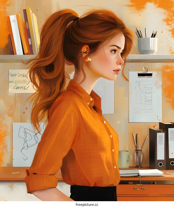 redhead girl in orange shirt