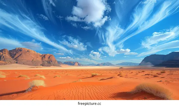 Stunning Desert Panorama of Arid Flatlands and a Towering Blue Sky
