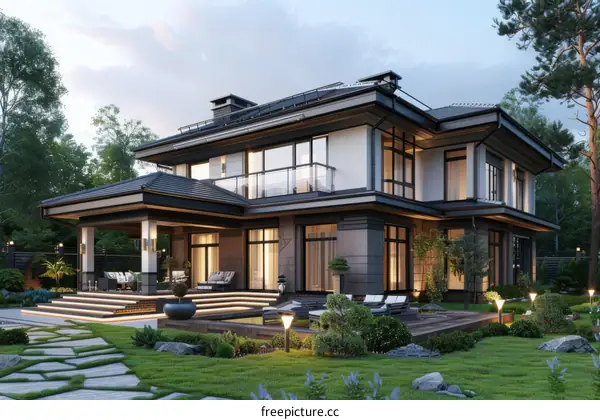 Modern Courtyard House with Lush Landscaping