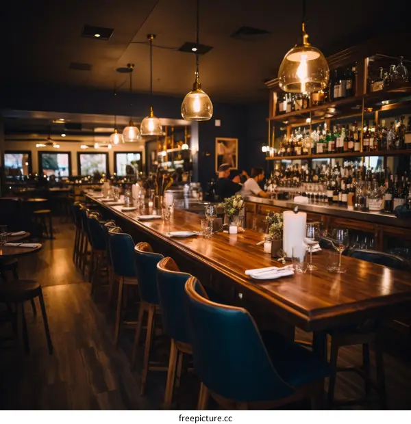 Elegant Wood and Leather Bar Interior