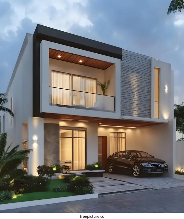 Modern Luxury Home Design with Balconies and Carport