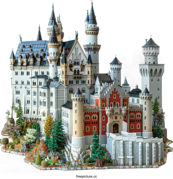 [Transparent Background PNG]Intricate castle model on black background