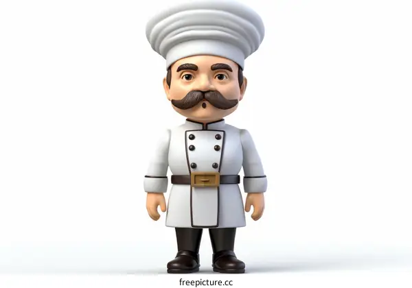 3D rendering of a chef wearing a white chef's hat and coat