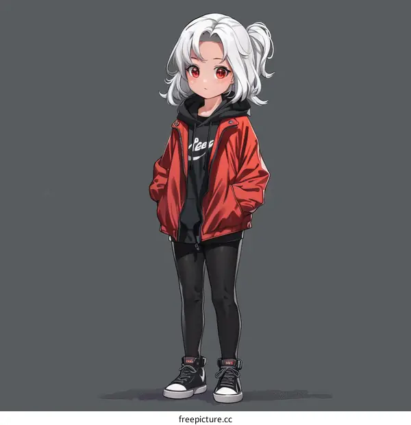 Cute Anime Girl in Red Hoodie Illustration
