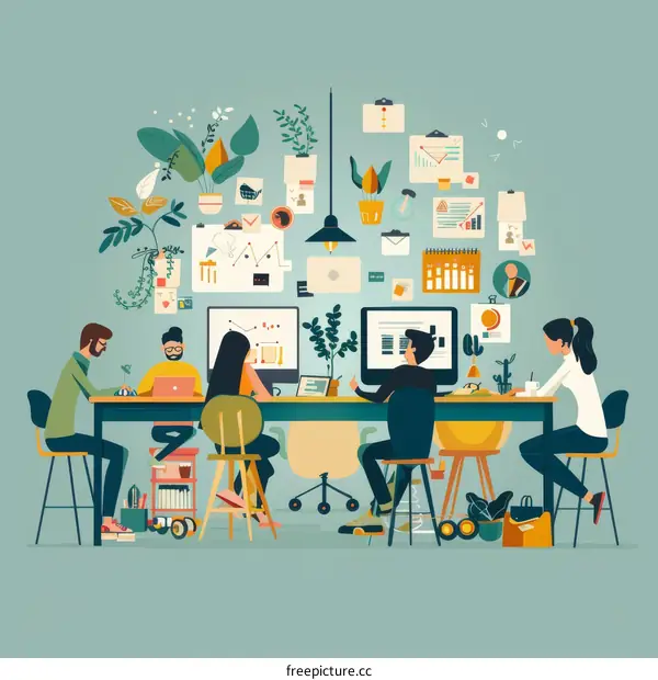 A group of people working together in an office