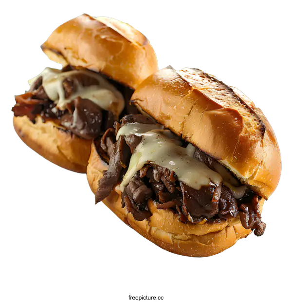 [Transparent Background PNG]Two cheesesteak sandwiches on white background