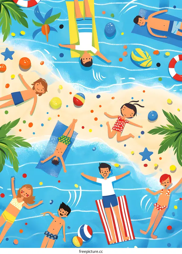 Happy Family Enjoying Summer Vacation at Beach