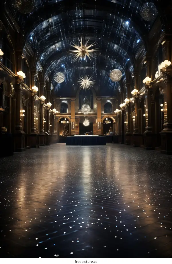 Luxury Hotel Lobby Interior with Sparkling Lights and Shiny Floors