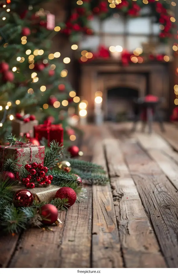 Rustic Christmas background and decorations