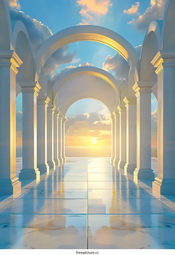 White Archway Leading To The Sunset