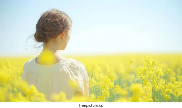 A Woman in a Field of Yellow Flowers