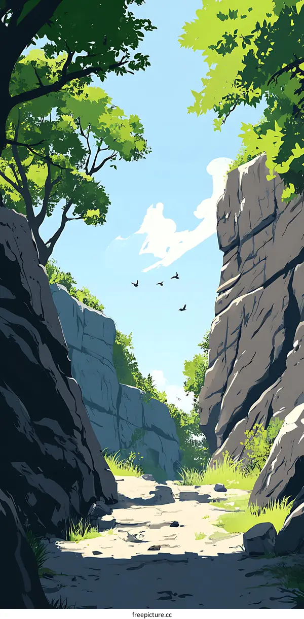 Nature Landscape With Rock Formations And Path