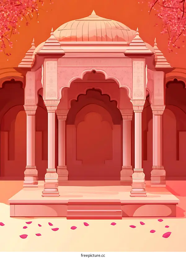 Indian Architecture Illustration with Dome and Pillars