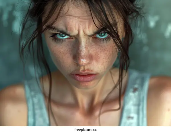 Close Up Portrait of a Woman with an Intense Expression
