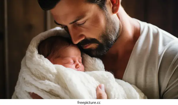 Father and newborn baby boy