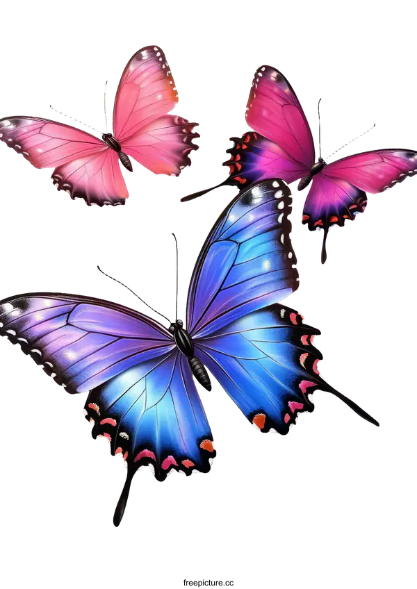 [Transparent Background PNG]Three Beautiful Butterflies in Flight