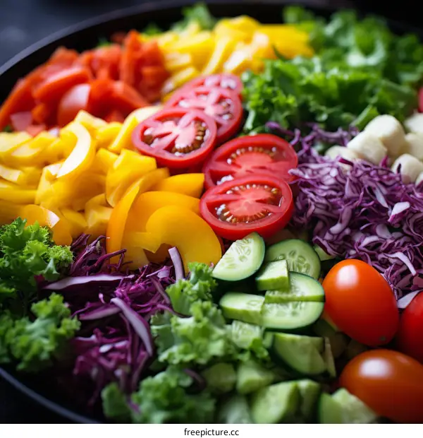 Various vegetables and fruits arranged in a colorful and visually appealing way