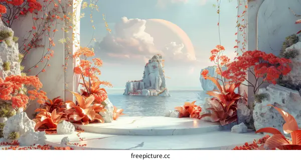 Magical Seaside Sanctuary  Abstract Fantasy Landscape