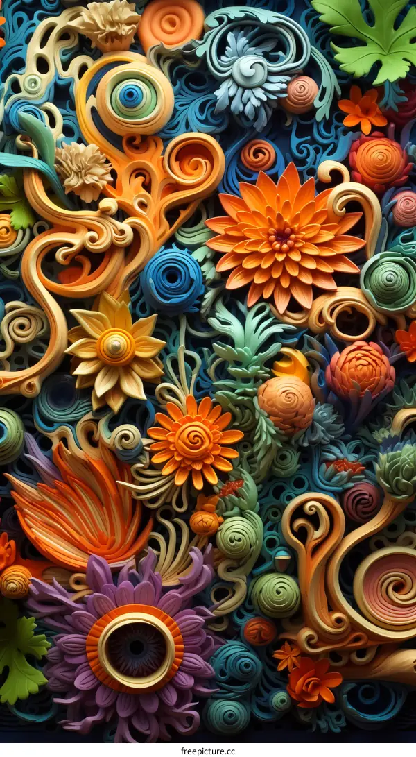 A vibrant and colorful floral pattern with intricate details