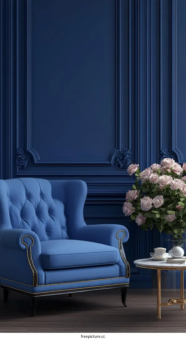 Classic Blue Wingback Chair in Elegant Room