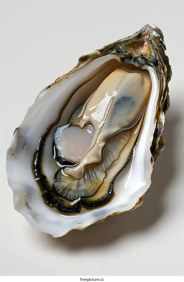 Fresh open oyster on white background