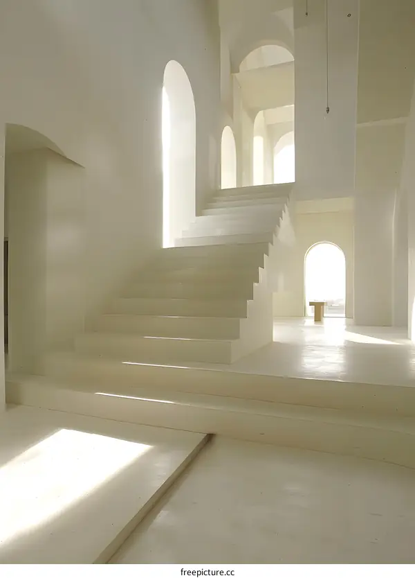 White Minimalist Staircase in a Modern Building