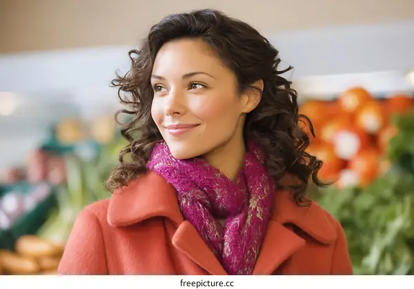 Woman in a Grocery Store with a Warm Smile