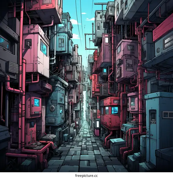 Cyberpunk City Alleyway: A Narrow Path Through Neon Lights