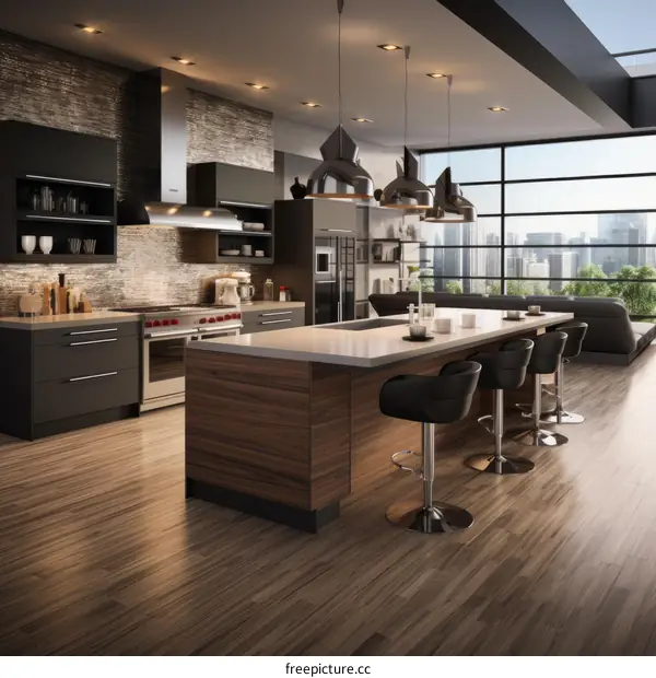 Modern Kitchen with Wood Cabinets and Stainless Steel Appliances