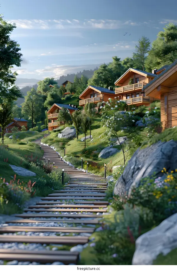 Wooden houses on a hillside