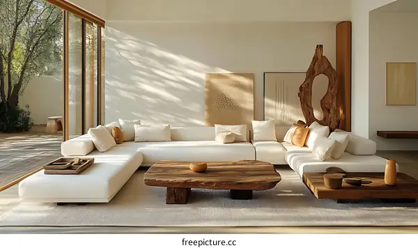 Modern Minimalist Living Room with Natural Wood Elements