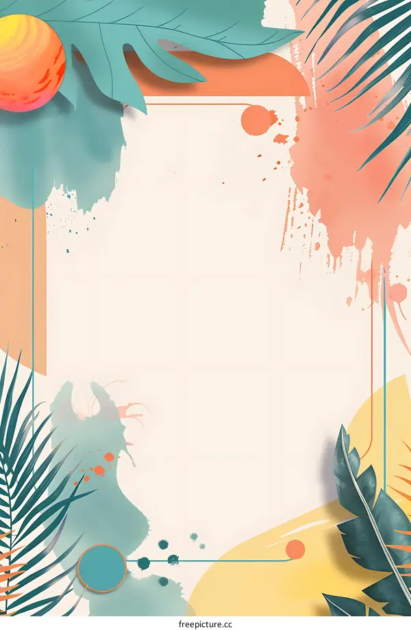 Abstract Tropical Background With Green Leaves and Watercolor