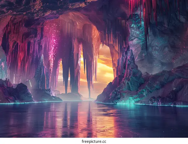 Mystical Underground Lake Cave With Crystals