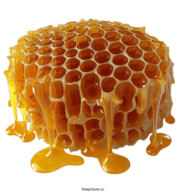 [Transparent Background PNG]Honeycomb with Honey Drips Close-up