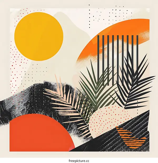 Abstract Art with Palm Leaves and Geometric Shapes