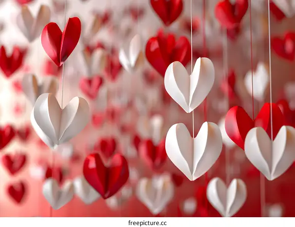 Red and white paper hearts hanging decoration