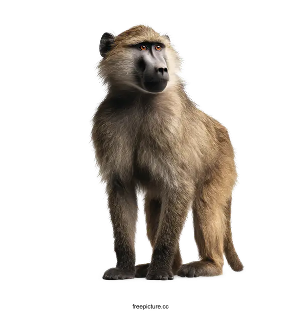 [Transparent Background PNG]African Baboon Portrait Against White Background
