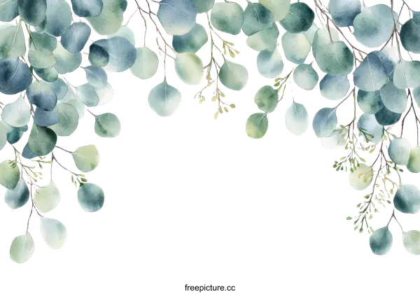 [Transparent Background PNG]Watercolor Eucalyptus Leaves Border Design