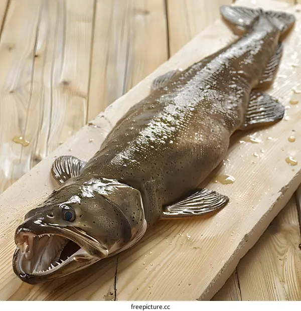 Freshwater fish on a wooden board