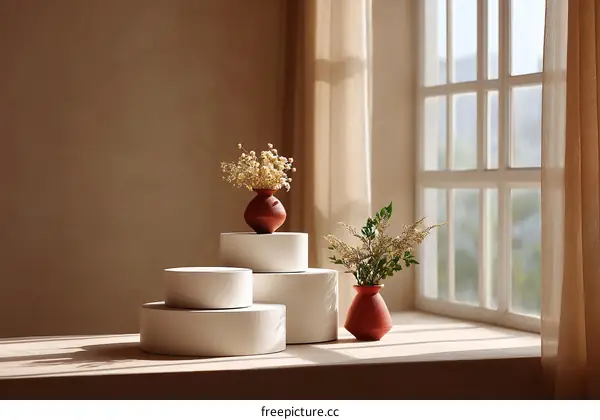 Minimalist Home Decor with Terracotta Vase and Dried Flowers